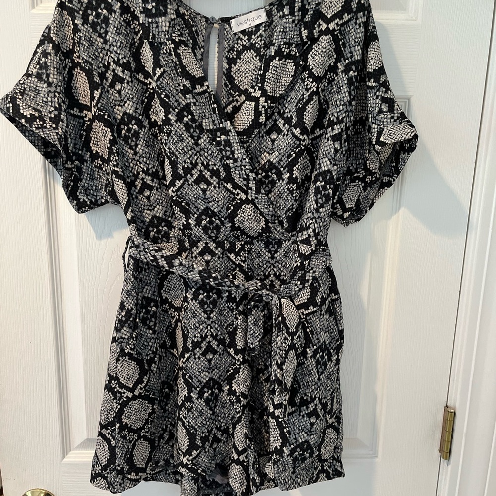Vestique black snakeskin romper